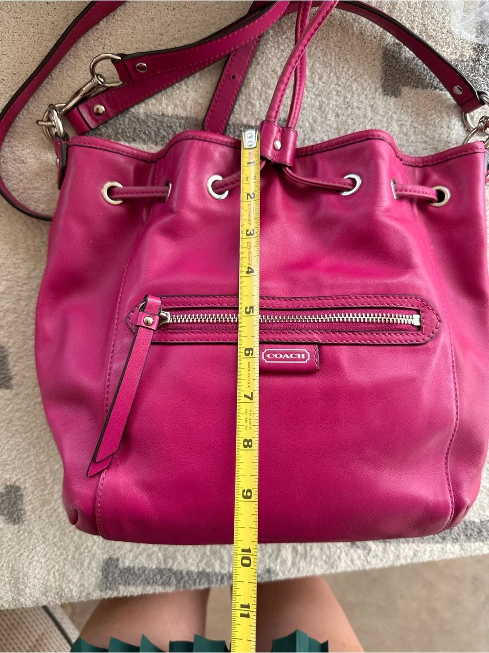 Coach Fuscia Leather Daisy Drawstring bucket Bag